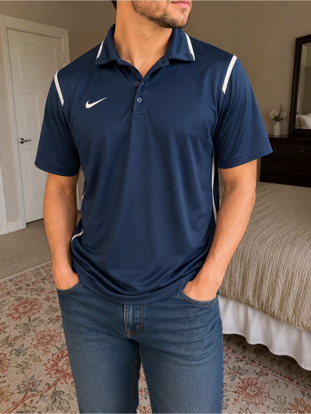 Nike Men’s Navy Polo with White Accents